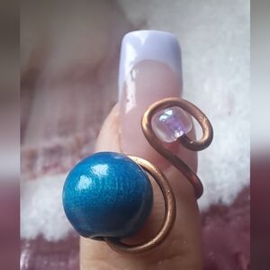 Artisan Copper and Blue Bead Ring